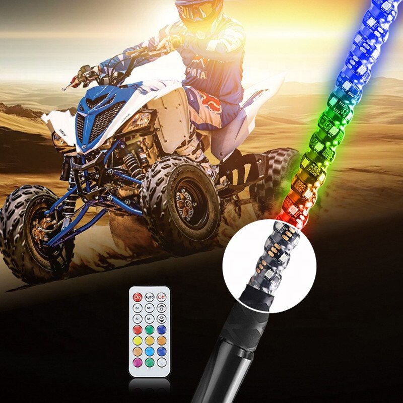 12V Spiral LED Whip 2/3/4/5FT Antenna with Flag 375 LED Flagpole Lamp with Remote Control for ATV UTV