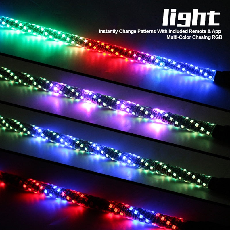 12V Spiral LED Whip 2/3/4/5FT Antenna with Flag 375 LED Flagpole Lamp with Remote Control for ATV UTV